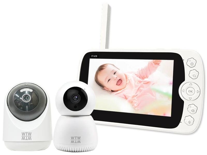 ベビーモニター 持ち運びOK 常時録画 1～2台セット ワイヤレス 5インチ