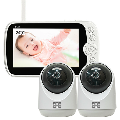 ベビーモニター 持ち運びOK 常時録画 1～2台セット ワイヤレス 5インチモニター wifi 無線 監視カメラ WTW-BM52セット