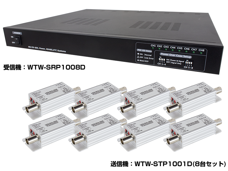 EX-SDI/HD-SDI用ワンケーブル電源ユニット 受信機 / 送信機　受信機単品・8chセット WTW-SCP1008D