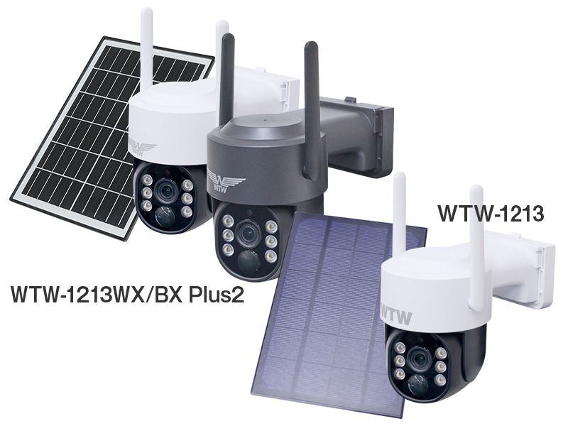 WTW IPカメラ 1213NX1 ソーラーパネル付き 2台セット 小型ソーラー 防犯灯カメラ バッテリー搭載 Wi-Fi アンテナ内蔵 夜間